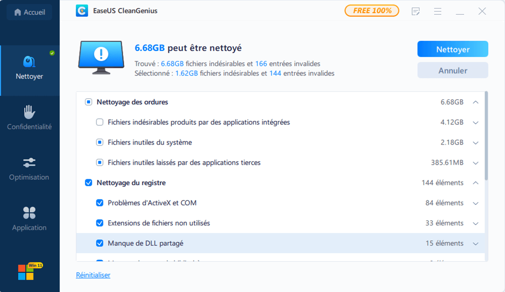 nettoyer le système étape 2