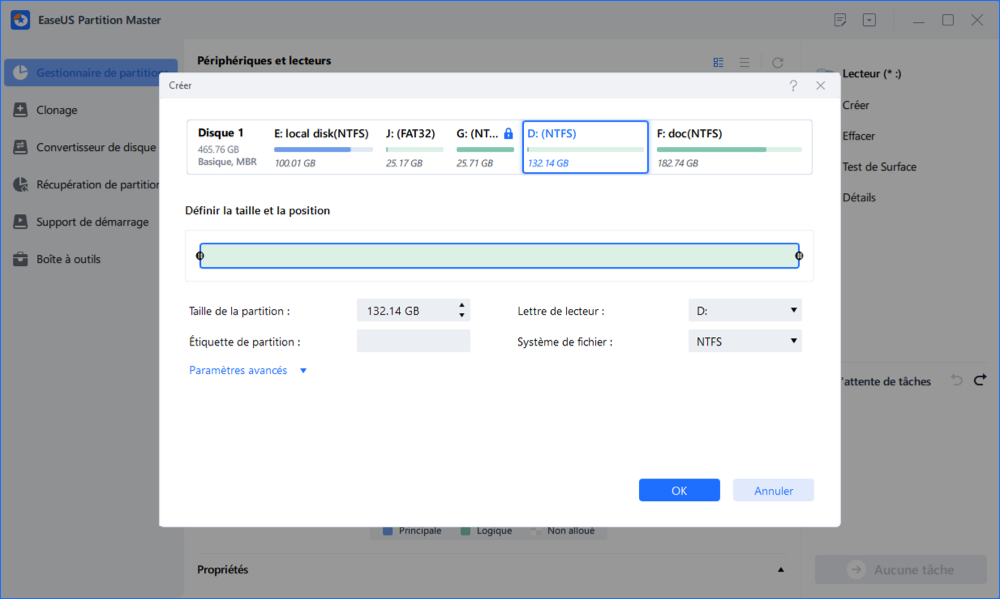 créer une partition étape 2