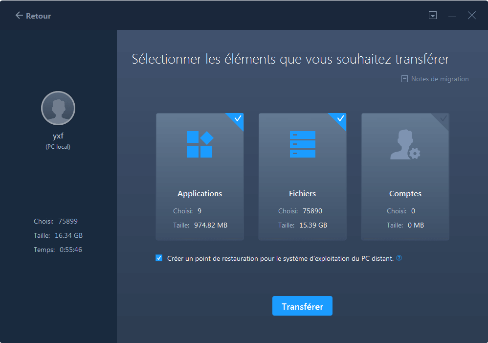 Confirmez le sens du transfert.