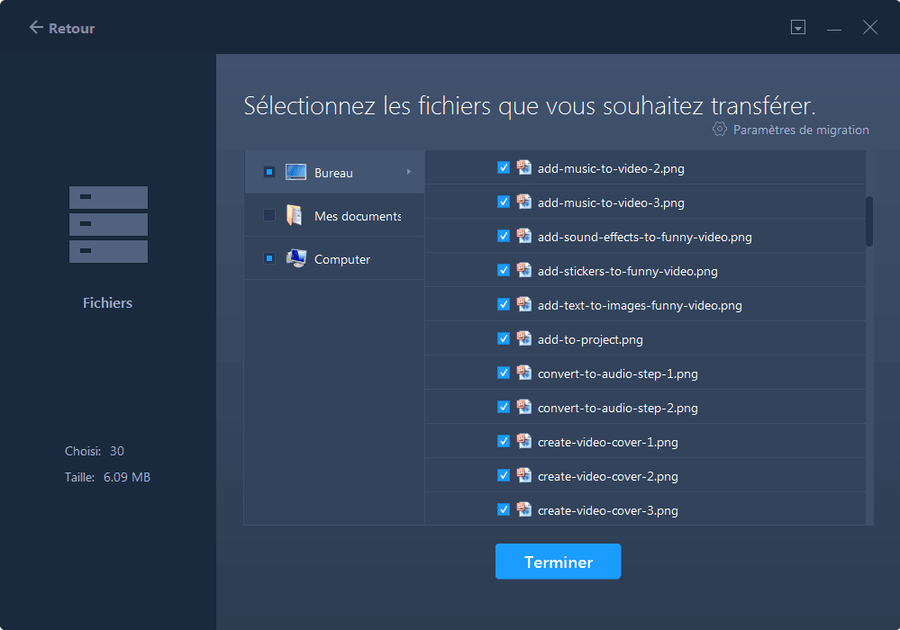 Commencez à transférer des fichiers.