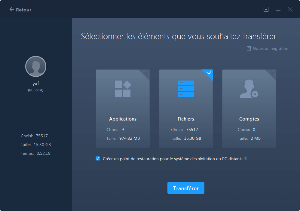 Transférer les fichiers sélectionnés.